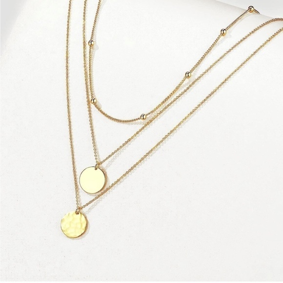 Gold 18k Gold Plated 3pc Beaded Textured Disc Pendant Necklace - Picture 4 of 4
